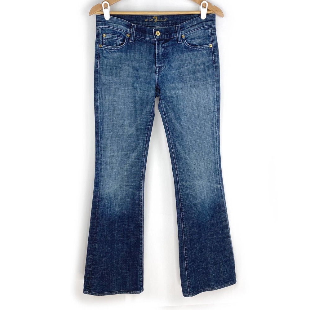 7 For All Mankind Flare Jeans Low Rise Dark Blue Stretch Denim 30